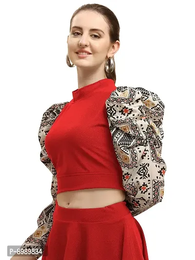 Paralians Casual Puff Sleeves Printed Women Black Top-thumb3