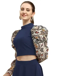 Paralians Casual Puff Sleeves Printed Women Black Top-thumb1