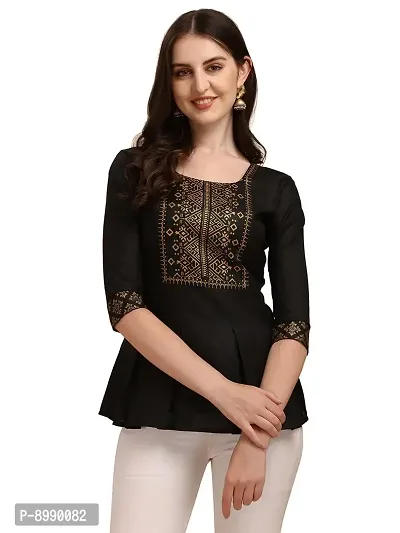 Paralians Party Regular Sleeves Gold Printed Women Cotton Top