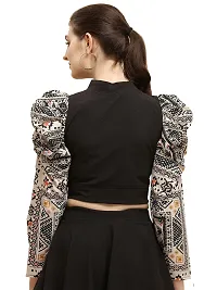 Paralians Casual Puff Sleeves Printed Women Black Top-thumb2