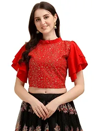 Paralians Party Flute Sleeves Embroidered Women Blue Top (Medium, Blue)-thumb2