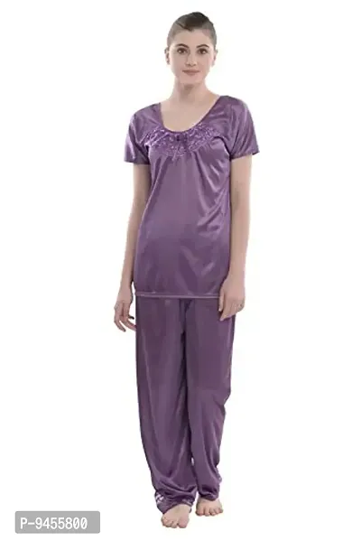 FNK Style Satin Sexy Night Suit Set with Top & Pyjama for Women Sleep Wear Night & Honeymoon-thumb0