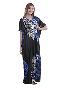 F.N.K STYLE Style Satin Floral Print Sexy aftan Night for Women Sleep Wear Night & Honeymoon Blue-thumb1