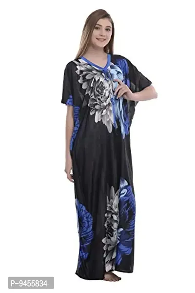 F.N.K STYLE Style Satin Floral Print Sexy aftan Night for Women Sleep Wear Night & Honeymoon Blue-thumb2