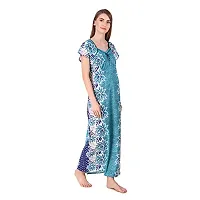 FNK Style Floral Printed Hosiery Nighty Maxi Night Gown for Women Sleep Wear Night & Honeymoon Light Blue-thumb1