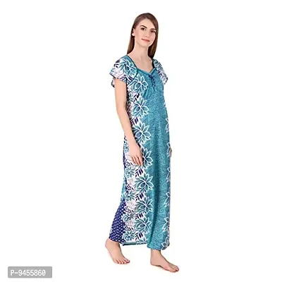 FNK Style Floral Printed Hosiery Nighty Maxi Night Gown for Women Sleep Wear Night & Honeymoon Light Blue-thumb2