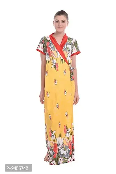 FNK Style Floral Printed Hosiery Night Gown Robe for Women Sleep Wear Night & Honeymoon-thumb0