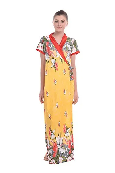 FNK Style Floral Printed Hosiery Night Gown Robe for Women Sleep Wear Night & Honeymoon