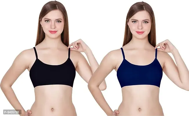 F.N.K STYLE Bralette for Women Cage Bra Cotton Blend Lightly Padded with Removable Pads Seamless Wire Free for Western Beach Wear & Backless Dresses - Pack of 2