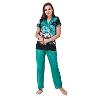 FNK Style Floral Print Satin Sexy Night Suit Set with Top Lower for Women Sleep Wear Night & Honeymoon-thumb4