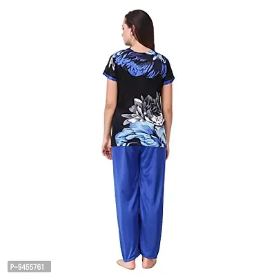 FNK Style Floral Print Satin Sexy Night Suit Set with Top Lower for Women Sleep Wear Night & Honeymoon-thumb3