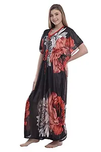 F.N.K STYLE Style Satin Floral Print Sexy aftan Night for Women Sleep Wear Night & Honeymoon Red-thumb2