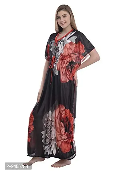 F.N.K STYLE Style Satin Floral Print Sexy aftan Night for Women Sleep Wear Night & Honeymoon Red-thumb3