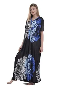 F.N.K STYLE Style Satin Floral Print Sexy aftan Night for Women Sleep Wear Night & Honeymoon Blue-thumb2