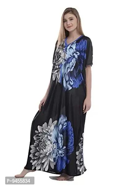 F.N.K STYLE Style Satin Floral Print Sexy aftan Night for Women Sleep Wear Night & Honeymoon Blue-thumb3