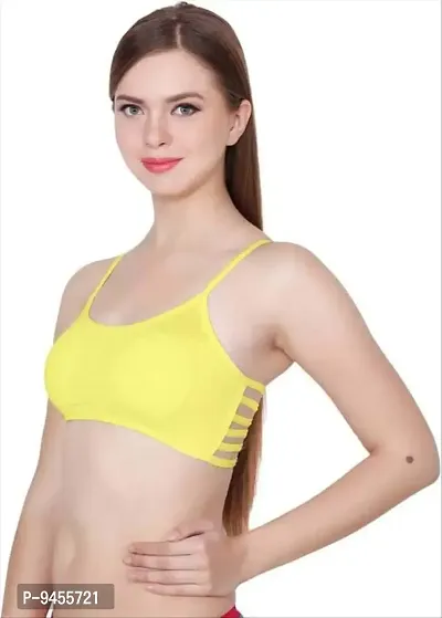 F.N.K STYLE Bralette for Women Cage Bra Cotton Blend Lightly Padded with Removable Pads Seamless Wire Free for Western Beach Wear & Backless Dresses - Pack of 1 Yellow-thumb2