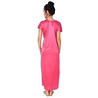 FNK Style Satin Soft Sexy Night Gown Set with Nighty Maxi Top Lower Babydoll with Robe for Women Sleep Wear Night & Honeymoon Pink-thumb3