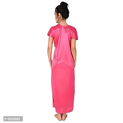 FNK Style Satin Soft Sexy Night Gown Set with Nighty Maxi Top Lower Babydoll with Robe for Women Sleep Wear Night & Honeymoon Pink-thumb4