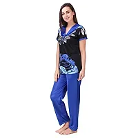 FNK Style Floral Print Satin Sexy Night Suit Set with Top Lower for Women Sleep Wear Night & Honeymoon-thumb1