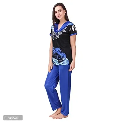 FNK Style Floral Print Satin Sexy Night Suit Set with Top Lower for Women Sleep Wear Night & Honeymoon-thumb2