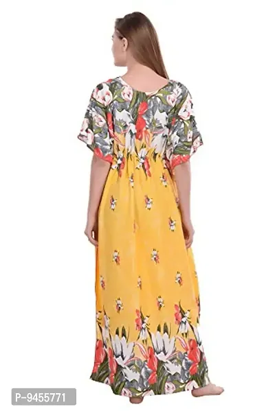 F.N.K STYLE Style Satin Floral Print Sexy aftan Night for Women Sleep Wear Night & Honeymoon Yellow-thumb2