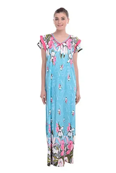 FNK Style Floral Printed Hosiery Nighty Maxi Night Gown for Women Sleep Wear Night & Honeymoon