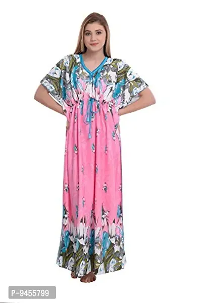 F.N.K STYLE Style Satin Floral Print Sexy aftan Night for Women Sleep Wear Night & Honeymoon Pink-thumb0