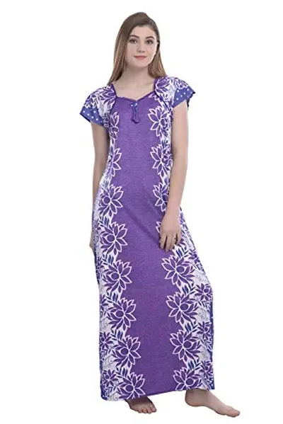 FNK Style Floral Hosiery Nighty Maxi Night Gown for Women Sleep Wear Night & Honeymoon