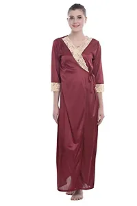 FNK Style Satin Soft Sexy Night Gown Calf Length with Robe for Women Sleep Wear Night & Honeymoon-thumb1