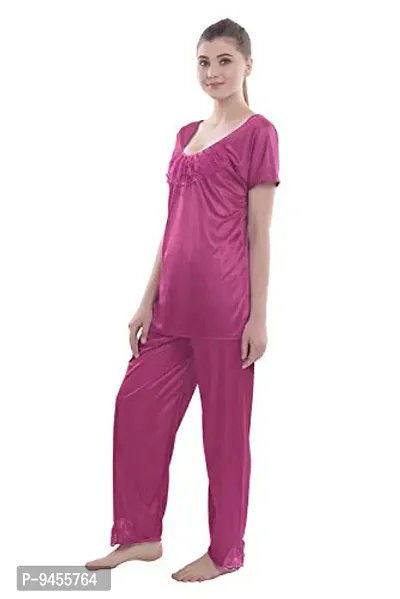 FNK Style Satin Sexy Night Suit Set with Top & Pyjama for Women Sleep Wear Night & Honeymoon-thumb3