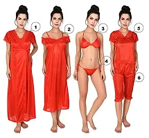 F.N.K STYLE Women's Satin Plain/Solid Nightwear Set Pack of 6-thumb1