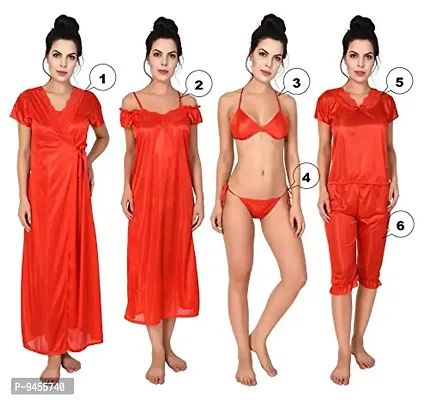 F.N.K STYLE Women's Satin Plain/Solid Nightwear Set Pack of 6-thumb2