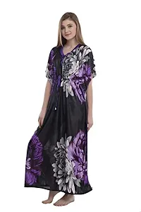 F.N.K STYLE Style Satin Floral Print Sexy aftan Night for Women Sleep Wear Night & Honeymoon Purple-thumb2