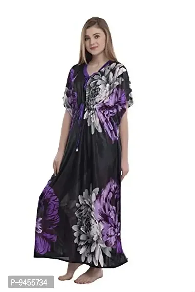 F.N.K STYLE Style Satin Floral Print Sexy aftan Night for Women Sleep Wear Night & Honeymoon Purple-thumb3