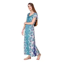 FNK Style Floral Printed Hosiery Nighty Maxi Night Gown for Women Sleep Wear Night & Honeymoon Light Blue-thumb2