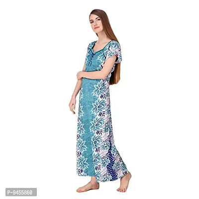 FNK Style Floral Printed Hosiery Nighty Maxi Night Gown for Women Sleep Wear Night & Honeymoon Light Blue-thumb3