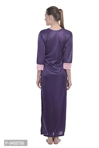 FNK Style Satin Soft Sexy Night Gown Calf Length with Robe for Women Sleep Wear Night & Honeymoon-thumb4