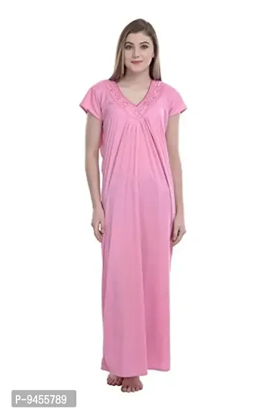 FNK Style Satin Soft Ankle Length Night Gown for Women Sleep Wear Night & Honeymoon-thumb2