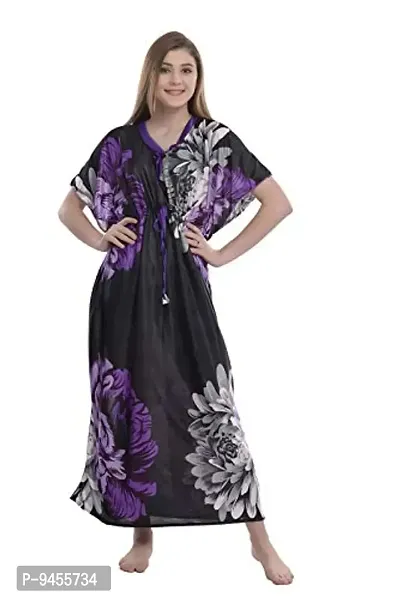 F.N.K STYLE Style Satin Floral Print Sexy aftan Night for Women Sleep Wear Night & Honeymoon Purple-thumb0