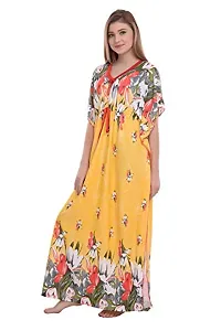 F.N.K STYLE Style Satin Floral Print Sexy aftan Night for Women Sleep Wear Night & Honeymoon Yellow-thumb3