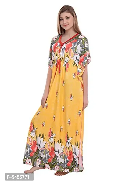 F.N.K STYLE Style Satin Floral Print Sexy aftan Night for Women Sleep Wear Night & Honeymoon Yellow-thumb4