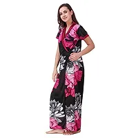 FNK Style Satin Soft Printed Sexy Full Length Robe for Women Sleep Wear Night & Honeymoon Maroon-thumb1