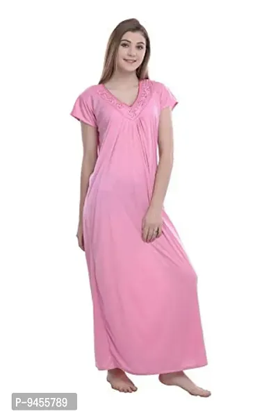 FNK Style Satin Soft Ankle Length Night Gown for Women Sleep Wear Night & Honeymoon-thumb3