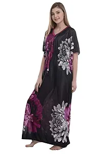 F.N.K STYLE Style Satin Floral Print Sexy aftan Night for Women Sleep Wear Night & Honeymoon Maroon-thumb1