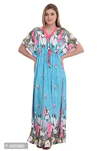 F.N.K STYLE Style Satin Floral Print Sexy aftan Night for Women Sleep Wear Night & Honeymoon Blue-thumb0