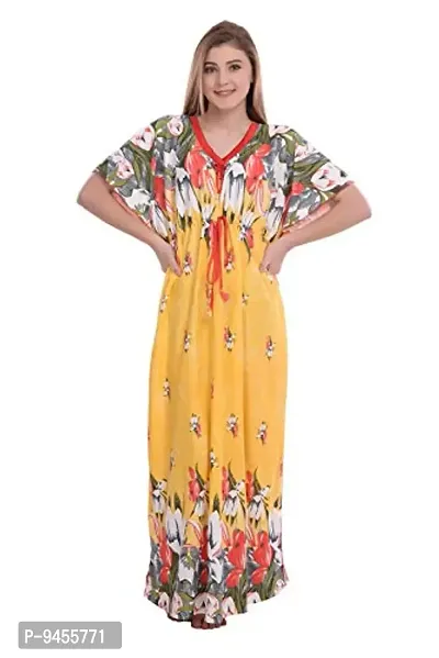 F.N.K STYLE Style Satin Floral Print Sexy aftan Night for Women Sleep Wear Night & Honeymoon Yellow-thumb0