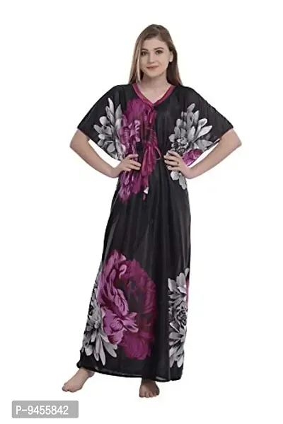 F.N.K STYLE Style Satin Floral Print Sexy aftan Night for Women Sleep Wear Night & Honeymoon Maroon