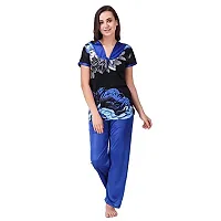 FNK Style Floral Print Satin Sexy Night Suit Set with Top Lower for Women Sleep Wear Night & Honeymoon-thumb4