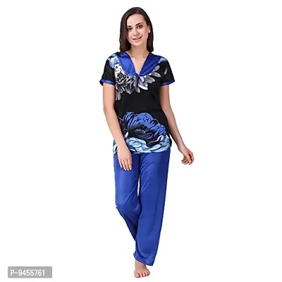 FNK Style Floral Print Satin Sexy Night Suit Set with Top Lower for Women Sleep Wear Night & Honeymoon-thumb5