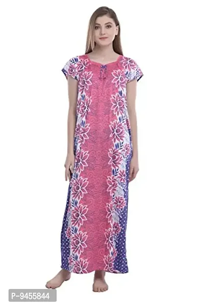 FNK Style Floral Printed Hosiery Nighty Maxi Night Gown for Women Sleep Wear Night & Honeymoon-thumb0